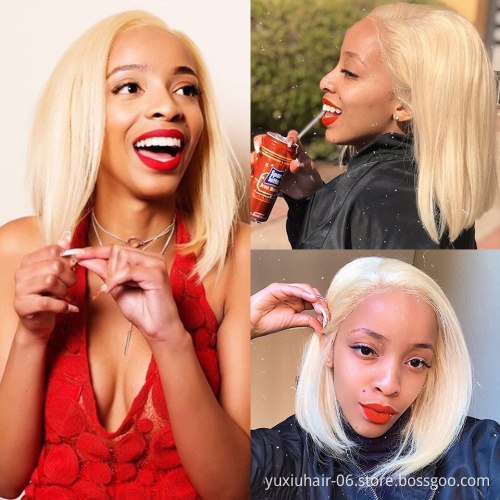 13 by 4 Transparent Lace Blonde bob wigs Human hair lace front virgin hair wigs can be dyed short bob wigs for black women
